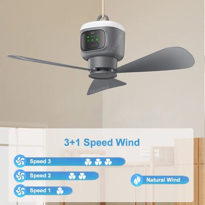 Ventilatore Soffitto Portatile 12000mAh - Ricaricabile, LED, Telecomando per Campeggio