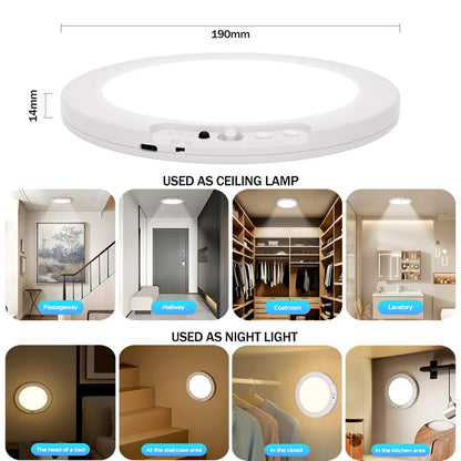 Luce Soffitto a Sensore di Movimento Ricaricabile USB | Lampada Magnetica Wireless con Telecomando | LED 3 Colori Dimmerabile per Cucina, Camera, Corridoio