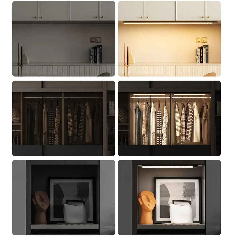 Luce Armadio a Sensore di Movimento Ricaricabile | LED Adesiva Autonoma 10-50cm | per Interni Cucina Guardaroba