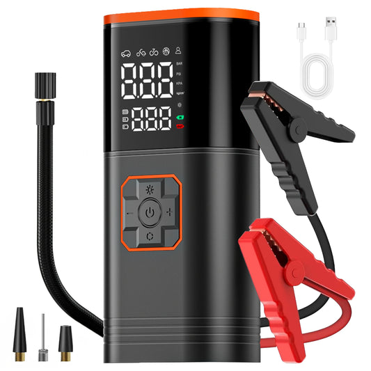 Compressore Portatile 8-in-1 🚀 | Avviamento Auto, Luce SOS, USB | Fino a 130PSI