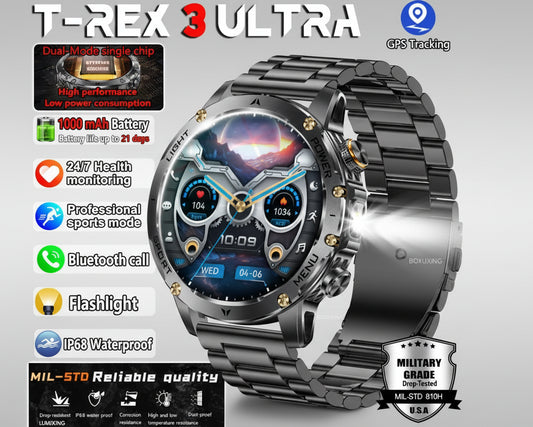 Smartwatch Militare T-Rex 3 Ultra 2026 | Batteria 1000mAh | IP68 GPS | Chiamate Bluetooth Sport