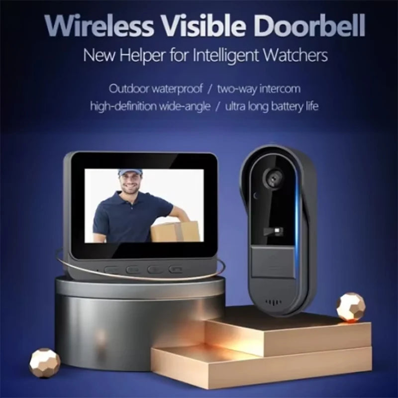 Video Citofono Wireless con Campanello | Schermo IPS 4.3", Visione Notturna IR, Impermeabile | Campanello Visivo per Casa, Ufficio, Appartamento