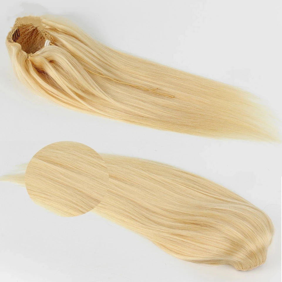 ✨ Extension Capelli 100% Umani 10-26" - Clip a Coda di Cavallo con Coulisse Bionda - 120g Naturale & Morbido! 🏆