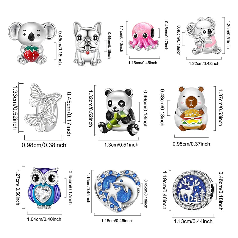 Perline Braccialetto 925 Argento Sterling | Charm Cane, Farfalla, Polpo | Gioielli Fai Da Te