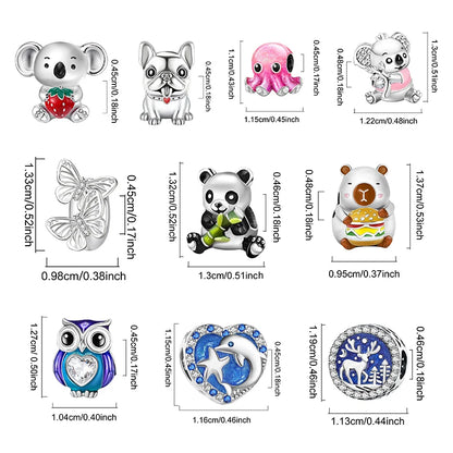 Perline Braccialetto 925 Argento Sterling | Charm Cane, Farfalla, Polpo | Gioielli Fai Da Te