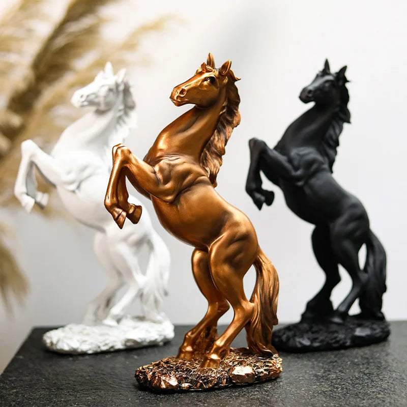 Cavallo Resina Decorativo - Bianco/Nero/Oro - Stile Nordico Moderno