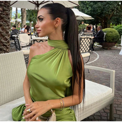 ABITO LUNGO ELEGANTE DONNA – Stile Senza Spalle con Schiena Nuda, Perfetto per l’Estate 2025!