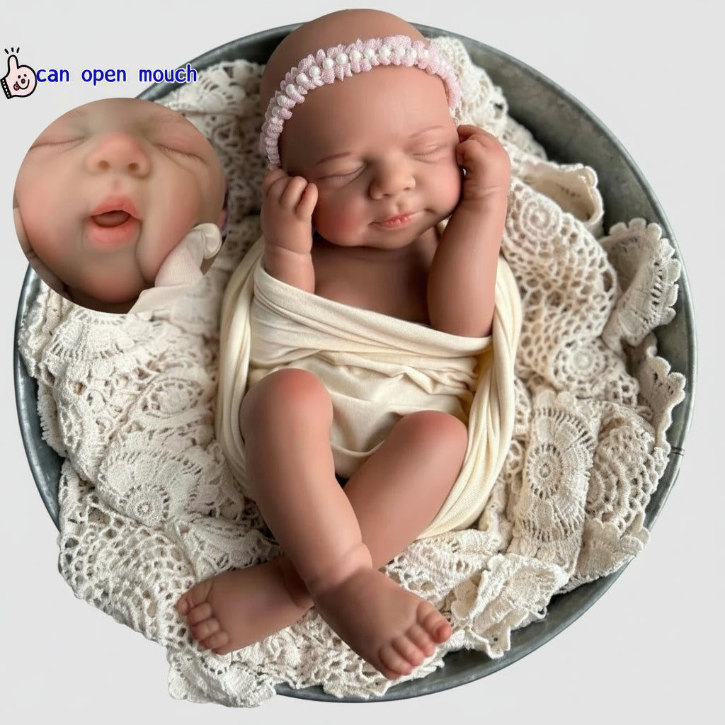 Bambola Reborn Vera  45cm Bocca Aperta, Silicone Morbido Regalo Natale Bambini