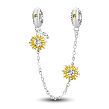 Perline Bracciale Argento 925 Sterling - Collezione Fiori Girasole e Rosa con Zirconi