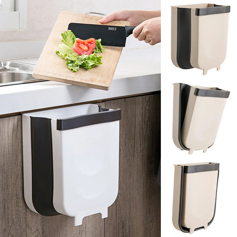 Cestino Pieghevole a Parete per Cucina, Auto, Bagno Porta, Armadio, Salvaspazio con Adesivo