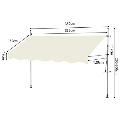 Tenda da Sole Manuale con Manovella 350x120 cm Retrattile, Altezza Regolabile 200-300cm Senza Foratura per Balcone, Giardino