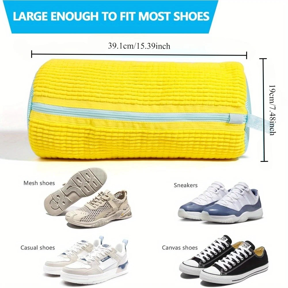 Sacco Lavatrice per Scarpe - Giallo con Cerniera Blu - Protettivo per Sneakers e Scarpe