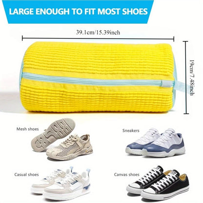 Sacco Lavatrice per Scarpe - Giallo con Cerniera Blu - Protettivo per Sneakers e Scarpe