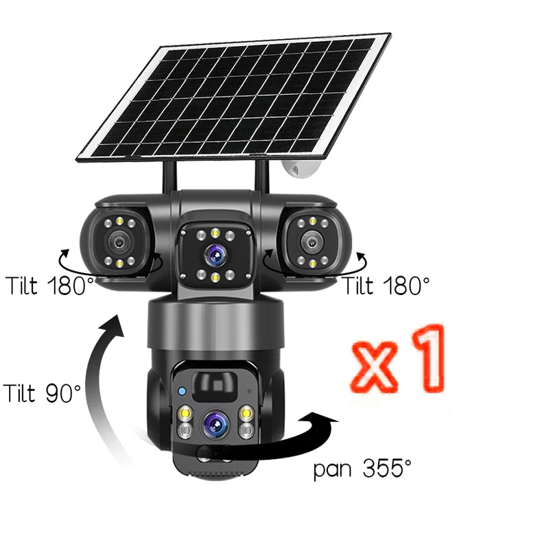 Telecamera IP WiFi Solare PTZ 15MP 3 Lenti Zoom 10X, Visione Notturna, PIR, Batteria 20000mAh Esterno Impermeabile