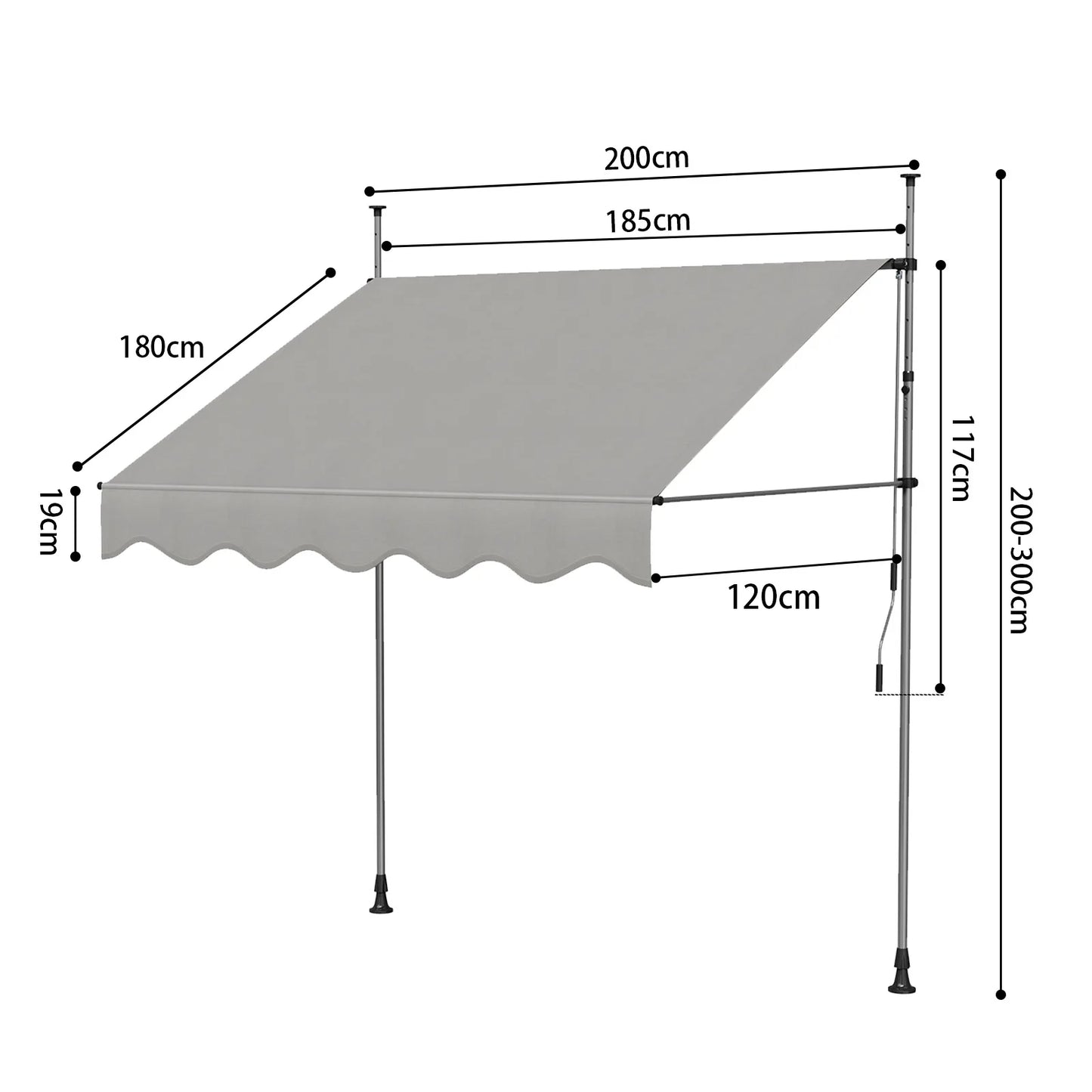 Tenda da Sole Manuale con Manovella 350x120 cm Retrattile, Altezza Regolabile 200-300cm Senza Foratura per Balcone, Giardino