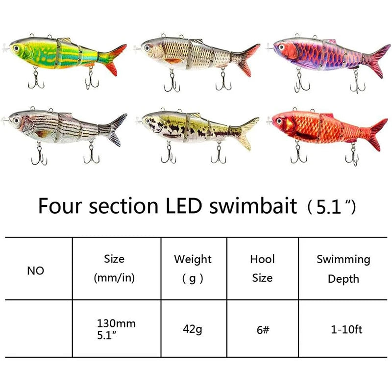 Esca Viva Automatica 4 Segmenti | Pesce Robot Swimbait Elettrico USB Ricaricabile