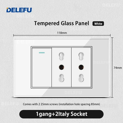 ⚡ Presa Muro Smart DELEFU - Vetro Temperato Bianco, USB Type-C, Ricarica Rapida 20W, Compatibile con Schuko Italia