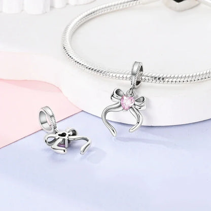 Ciondoli Argento 925 - Fiocco, Bottiglietta Profumo Rosa, Charm Femminili per Bracciali Fai-Da-TeDolci e raffinati, perfetti per creare gioielli unici. Regalo ideale per donne e ragazze!
