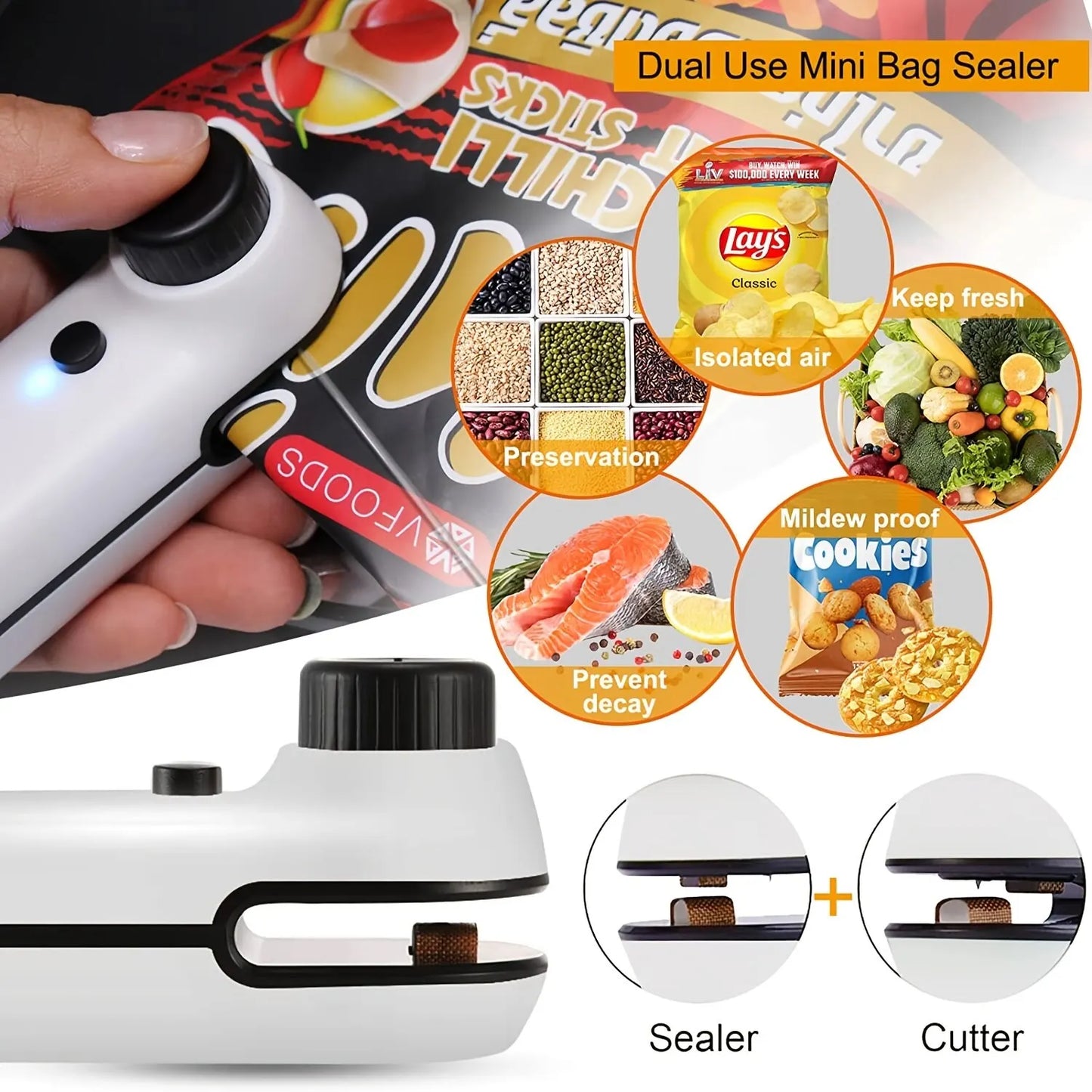 🔌 Termosigillatore Ricaricabile USB 2-in-1 – Sigilla Sottovuoto Snack, Cibi e Sacchetti di Plastica | Portatile, Compatto e Senza Cavo!