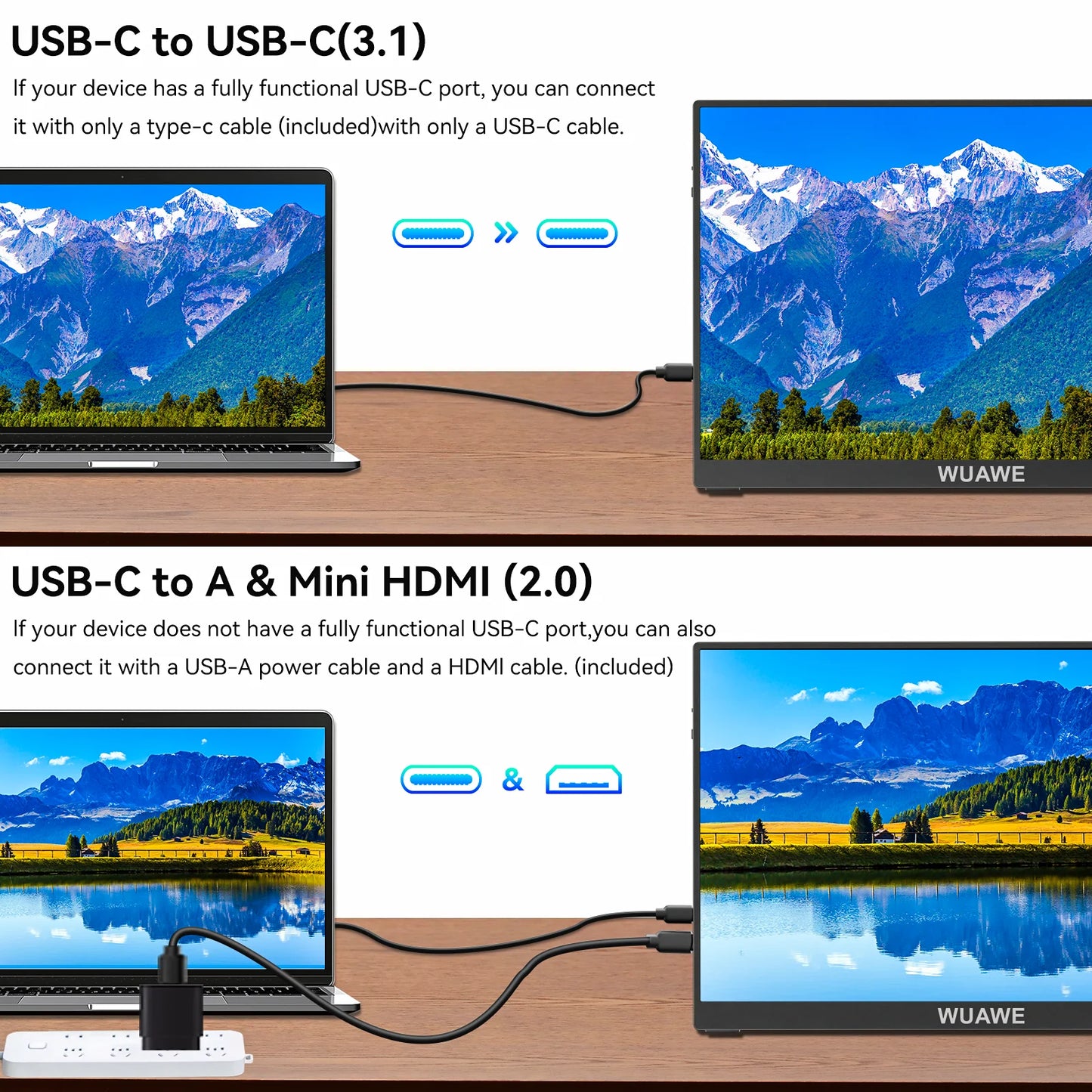 Monitor Portatile WUAWE 15.6" FHD 🚀 | Schermo Esterno USB-C | Per Gaming e Lavoro