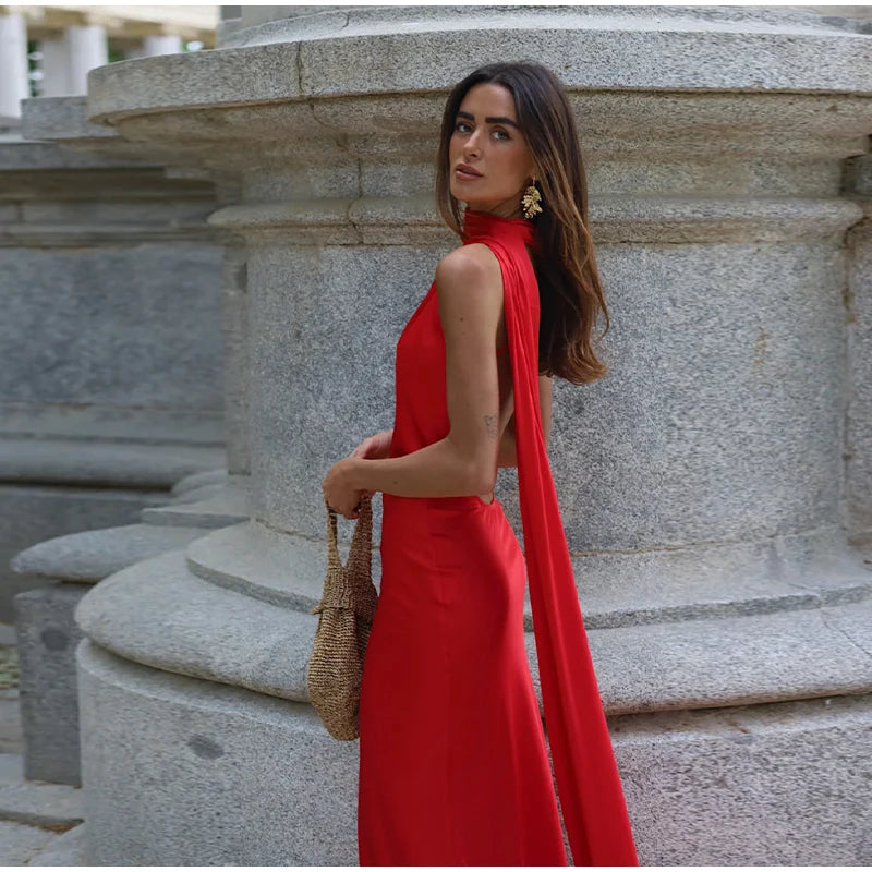 ABITO LUNGO ELEGANTE DONNA – Stile Senza Spalle con Schiena Nuda, Perfetto per l’Estate 2025!