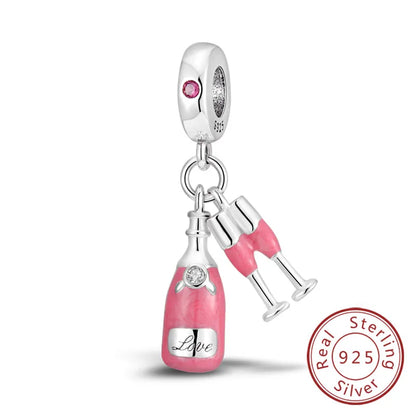 Ciondoli Argento 925 - Fiocco, Bottiglietta Profumo Rosa, Charm Femminili per Bracciali Fai-Da-TeDolci e raffinati, perfetti per creare gioielli unici. Regalo ideale per donne e ragazze!