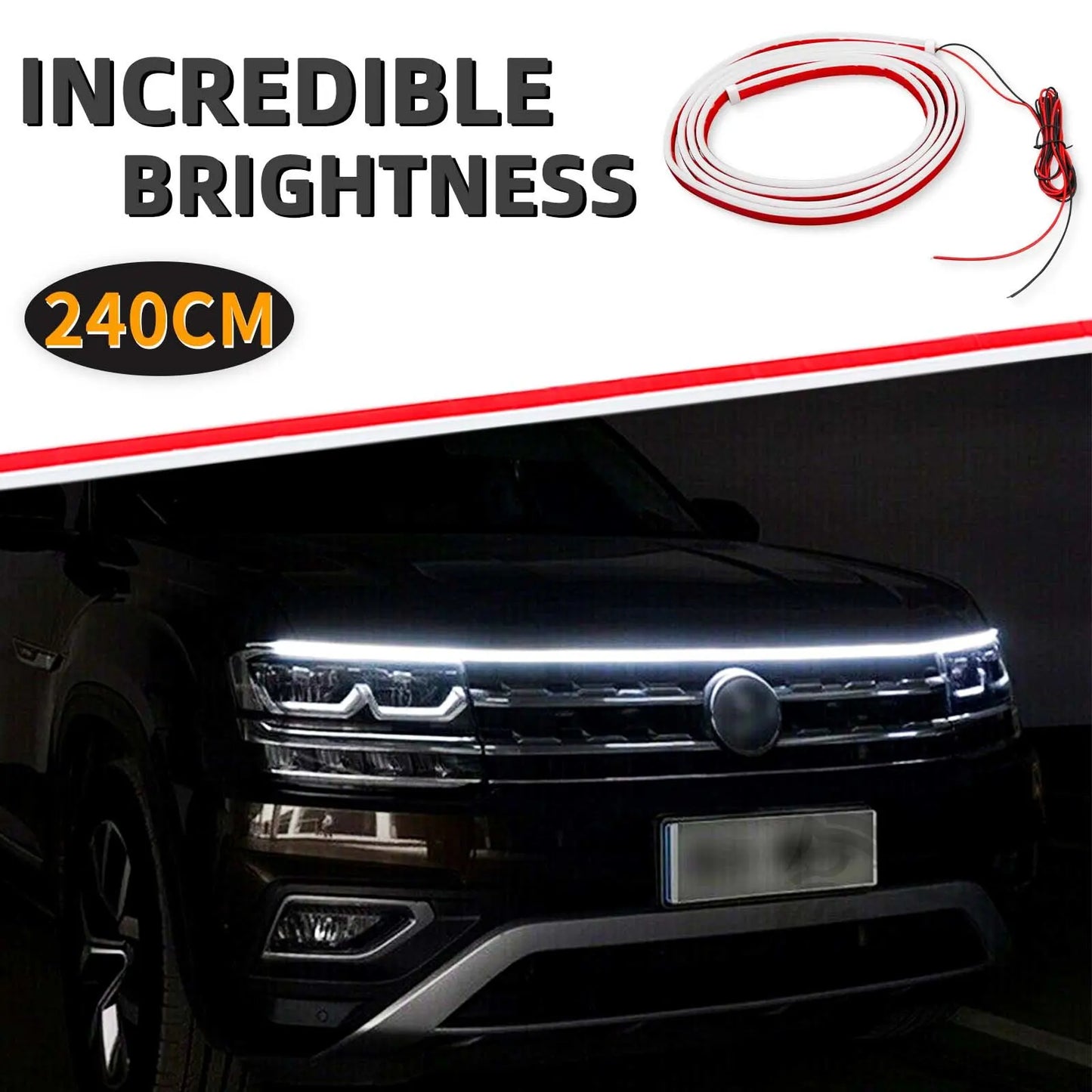 Striscia LED Cofano Auto 180/240cm | Flessibile Impermeabile, Scansione Dinamica, Luci Accensione | Tuning Automotive