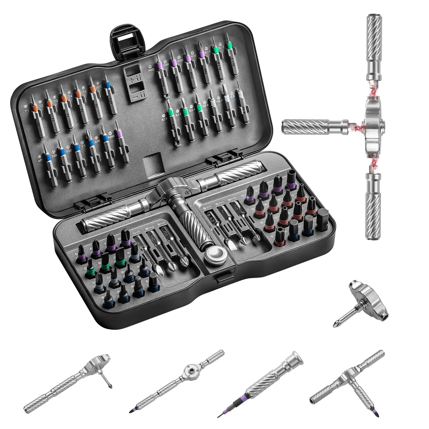 Set Cacciaviti Magnetici Precisione 24in1/40in1/66in1 Cricchetto Impugnatura T