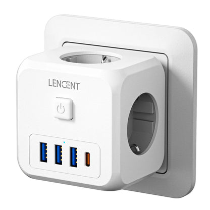 Extender Presa 7-in-1 - 3 USB + 1 Tipo C + 3 Prese EU con Interruttore