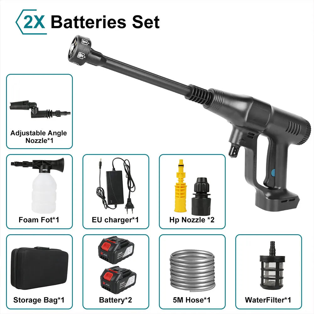 Idropulitrice 200 Bar Senza Spazzole  6 in 1 per Auto, Giardino  Batteria Makita 21V  Pistola Ad Alta Pressione Portatile