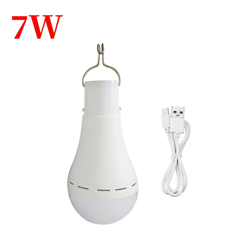 Lampadina Solare LED 7W/9W con Telecomando | Ricaricabile USB + Pannello Solare | Luce Sospensione per Esterno, Campeggio, Emergenza