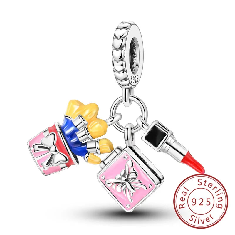 Ciondoli Argento 925 - Fiocco, Bottiglietta Profumo Rosa, Charm Femminili per Bracciali Fai-Da-TeDolci e raffinati, perfetti per creare gioielli unici. Regalo ideale per donne e ragazze!