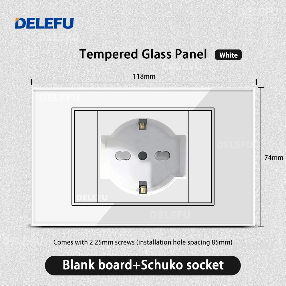 ⚡ Presa Muro Smart DELEFU - Vetro Temperato Bianco, USB Type-C, Ricarica Rapida 20W, Compatibile con Schuko Italia