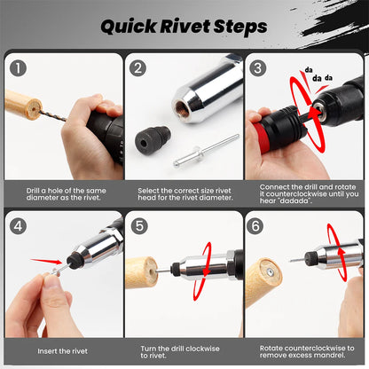 🔧 Rivettatrice Elettrica Senza Fili 6 in 1 - Adattatore per Trapano con 5 Misure (2.4-6.4mm)