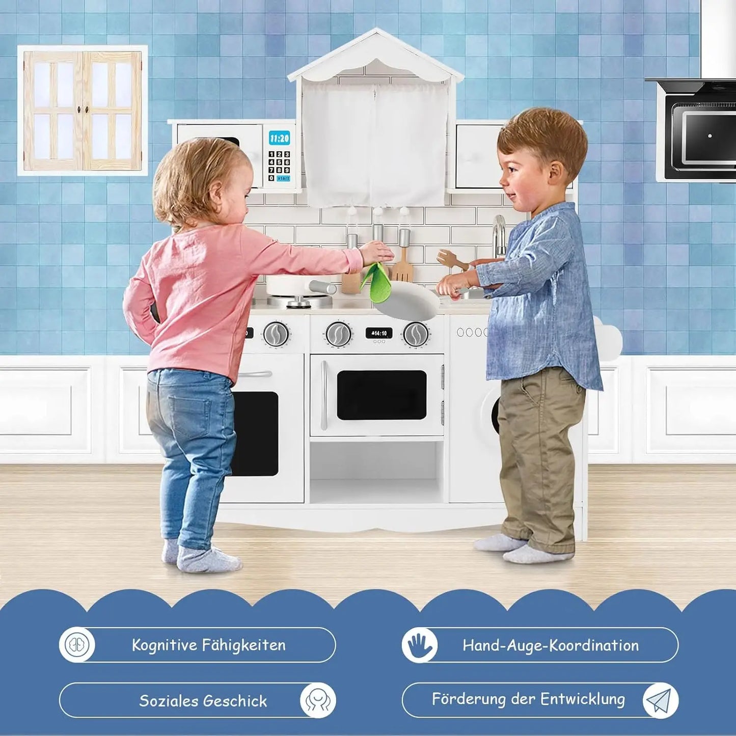 Cucina Giocattolo Bambini in Legno 🍳 | Con Lavatrice e Microonde | Regalo Compleanno