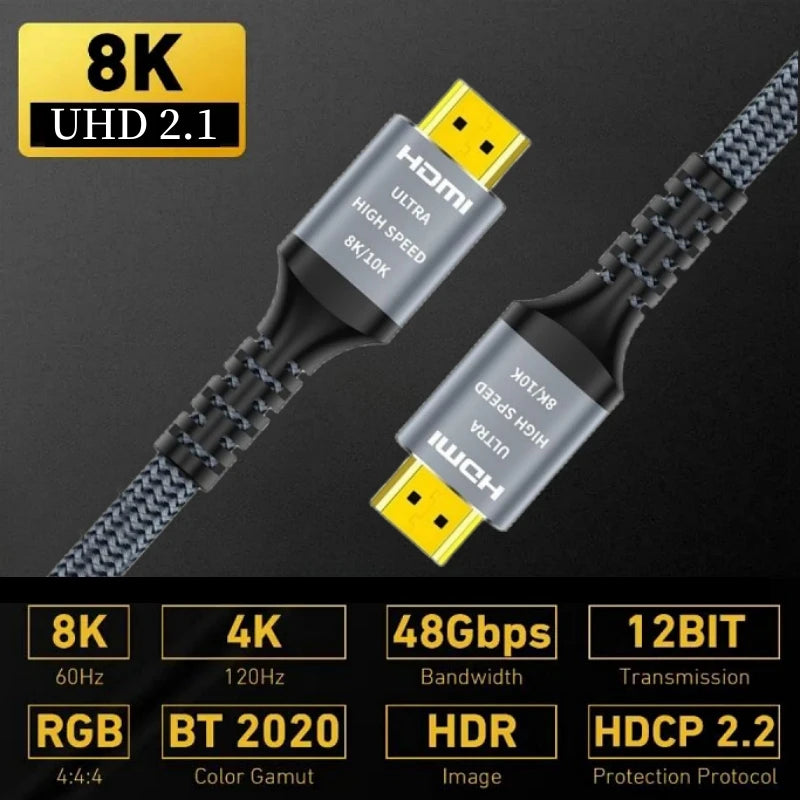 Cavo HDMI 2.1 8K 48Gbps - 4K120Hz, eARC, HDR10 per PS5/Roku/TV