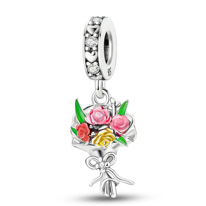 Perline Bracciale Argento 925 Sterling - Collezione Fiori Girasole e Rosa con Zirconi