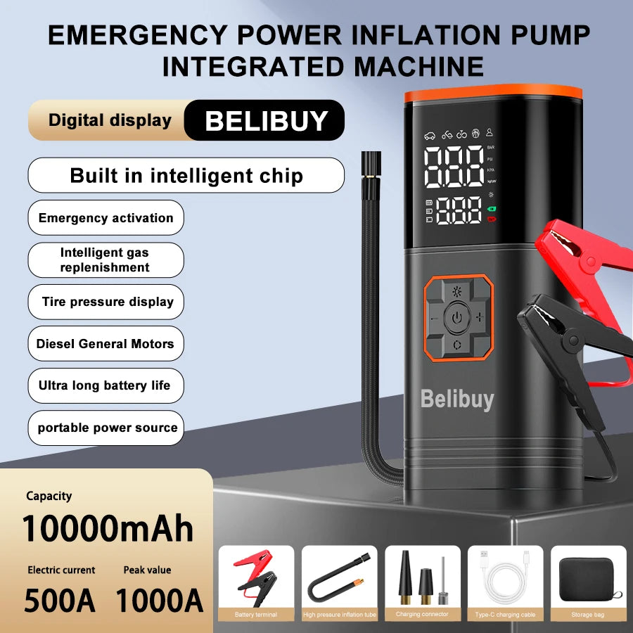 Compressore Portatile 8-in-1 🚀 | Avviamento Auto, Luce SOS, USB | Fino a 130PSI