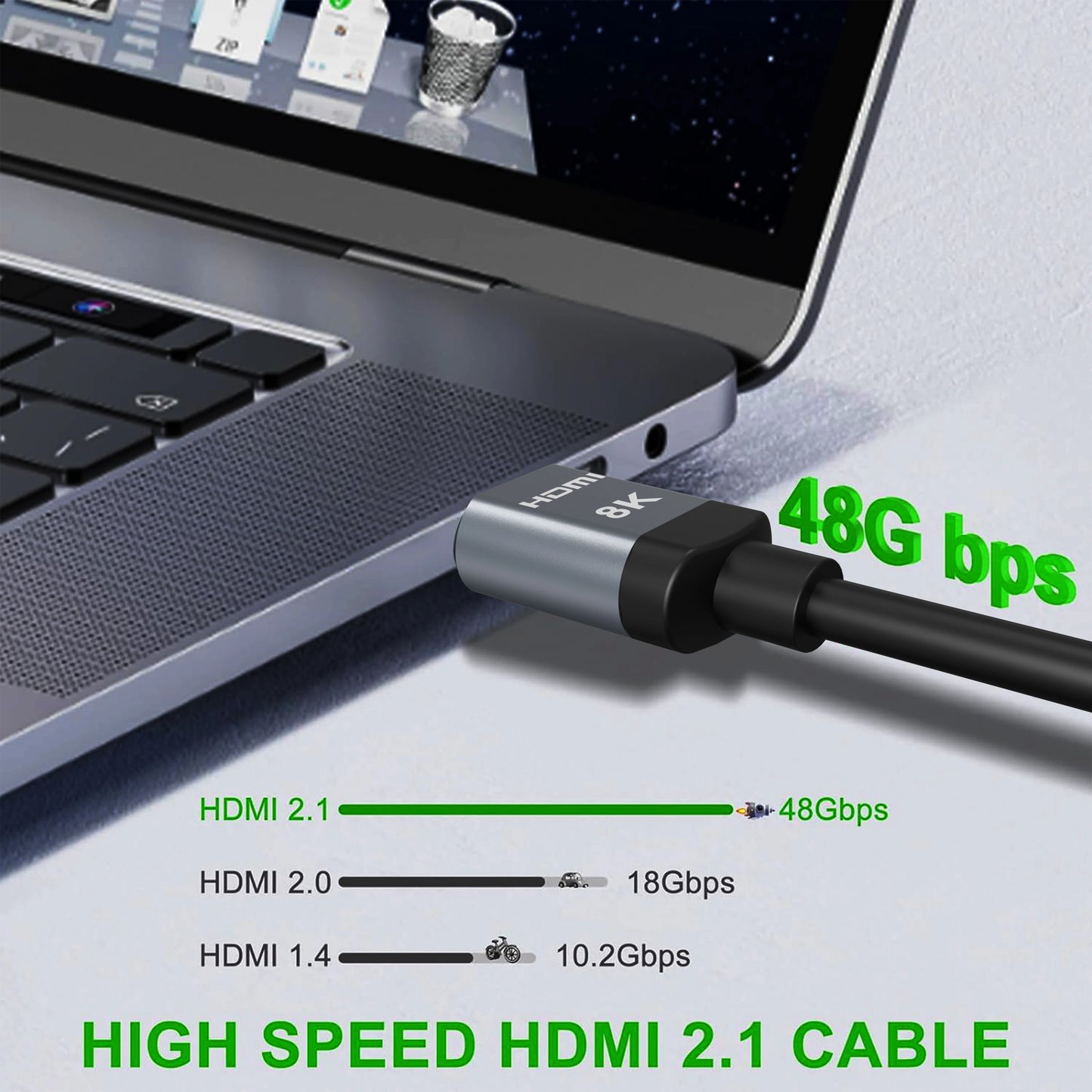 Cavo HDMI 2.1 8K 48Gbps - 4K120Hz, eARC, HDR10 per PS5/Roku/TV