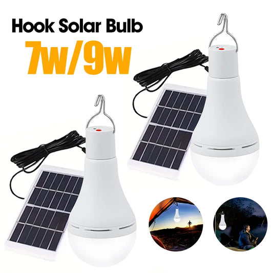 Lampadina Solare LED 7W/9W con Telecomando | Ricaricabile USB + Pannello Solare | Luce Sospensione per Esterno, Campeggio, Emergenza