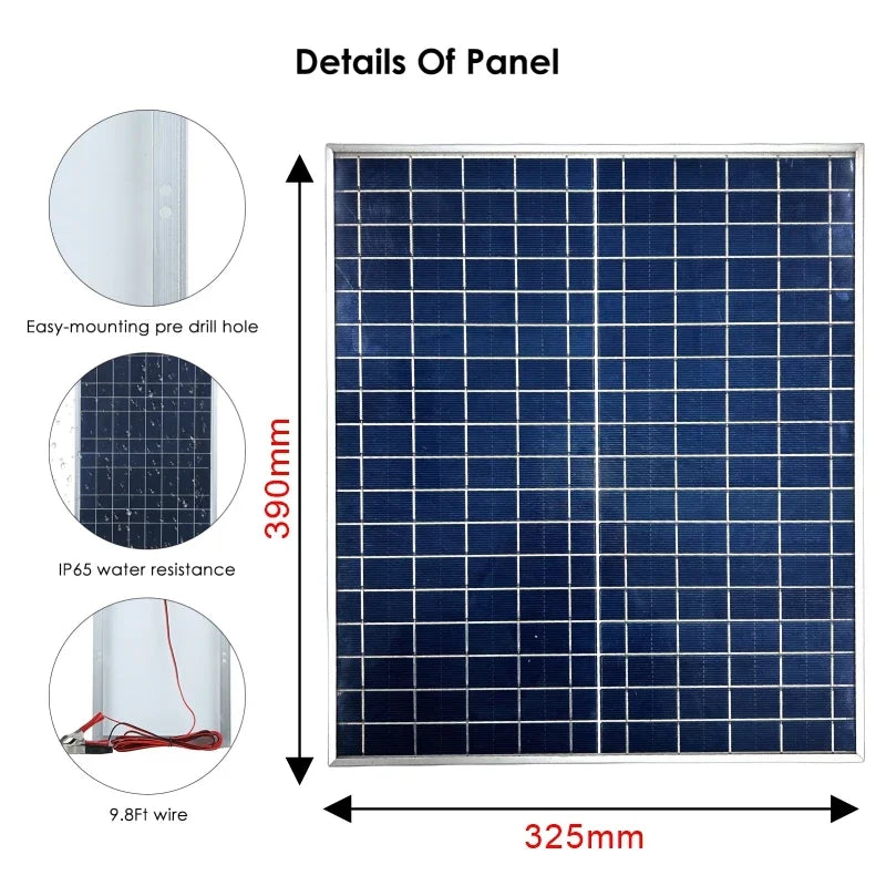 Pannello Solare 50W/100W 12V - IP65 Impermeabile con Controller 100A e USB