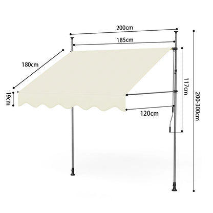 Tenda da Sole Manuale con Manovella 350x120 cm Retrattile, Altezza Regolabile 200-300cm Senza Foratura per Balcone, Giardino