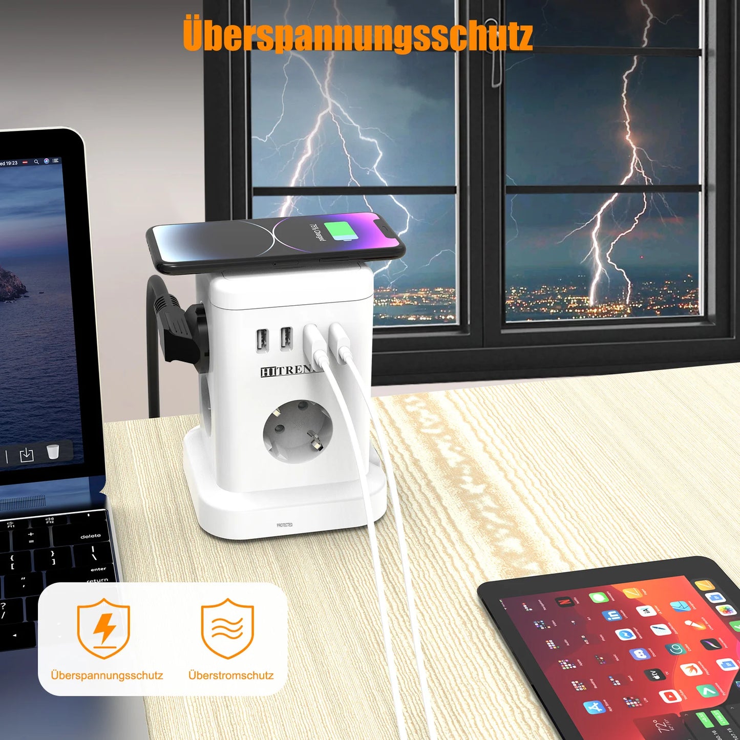 Ciabatta 11 Prese UE con Ricarica Wireless 15W, 4 USB, 2m