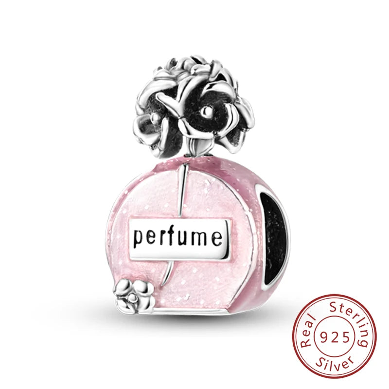 Ciondoli Argento 925 - Fiocco, Bottiglietta Profumo Rosa, Charm Femminili per Bracciali Fai-Da-TeDolci e raffinati, perfetti per creare gioielli unici. Regalo ideale per donne e ragazze!