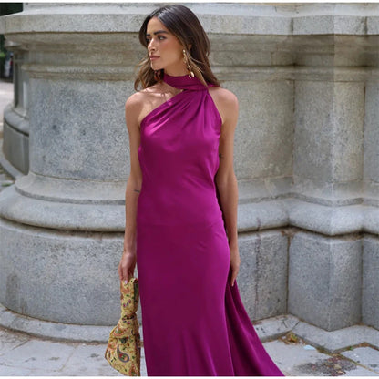 ABITO LUNGO ELEGANTE DONNA – Stile Senza Spalle con Schiena Nuda, Perfetto per l’Estate 2025!