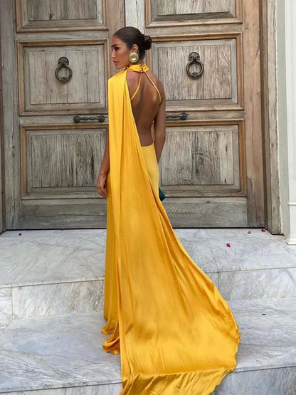 ABITO LUNGO ELEGANTE DONNA – Stile Senza Spalle con Schiena Nuda, Perfetto per l’Estate 2025!