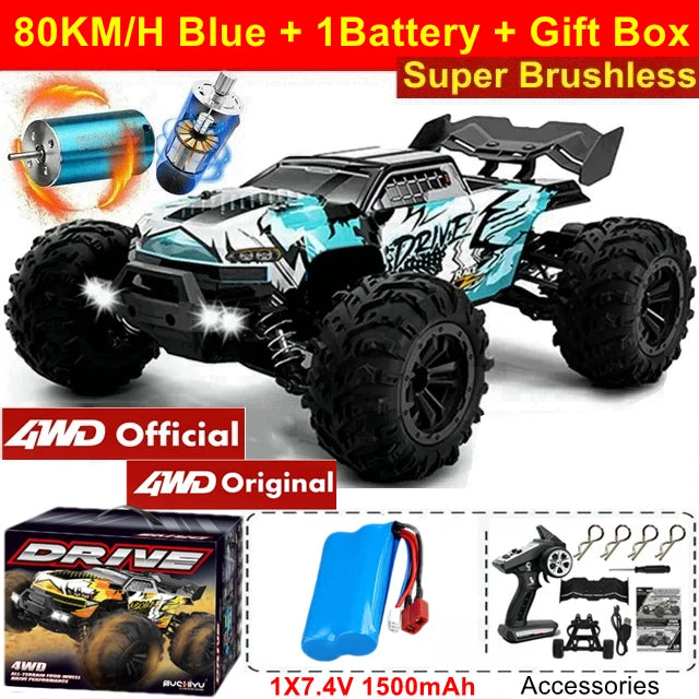 Auto RC 4WD 1:16 80km/h Brushless Off Road Drift Racing Bambini Adulti