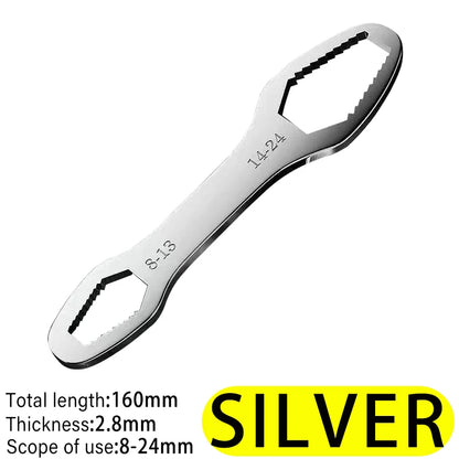 Chiave Torx Universale Autoregolante 8-24mm Doppia Testa, Acciaio Carbonio Chiave Regolabile per Fabbrica, Officina, Fai-da-te