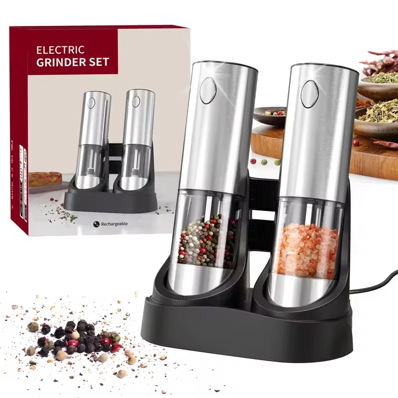 🍛 Macinapepe Elettrico 2 Pezzi - Ricaricabile USB, Regolazione Grana, LED Illuminato