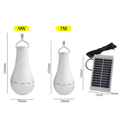 Lampadina Solare LED 7W/9W con Telecomando | Ricaricabile USB + Pannello Solare | Luce Sospensione per Esterno, Campeggio, Emergenza